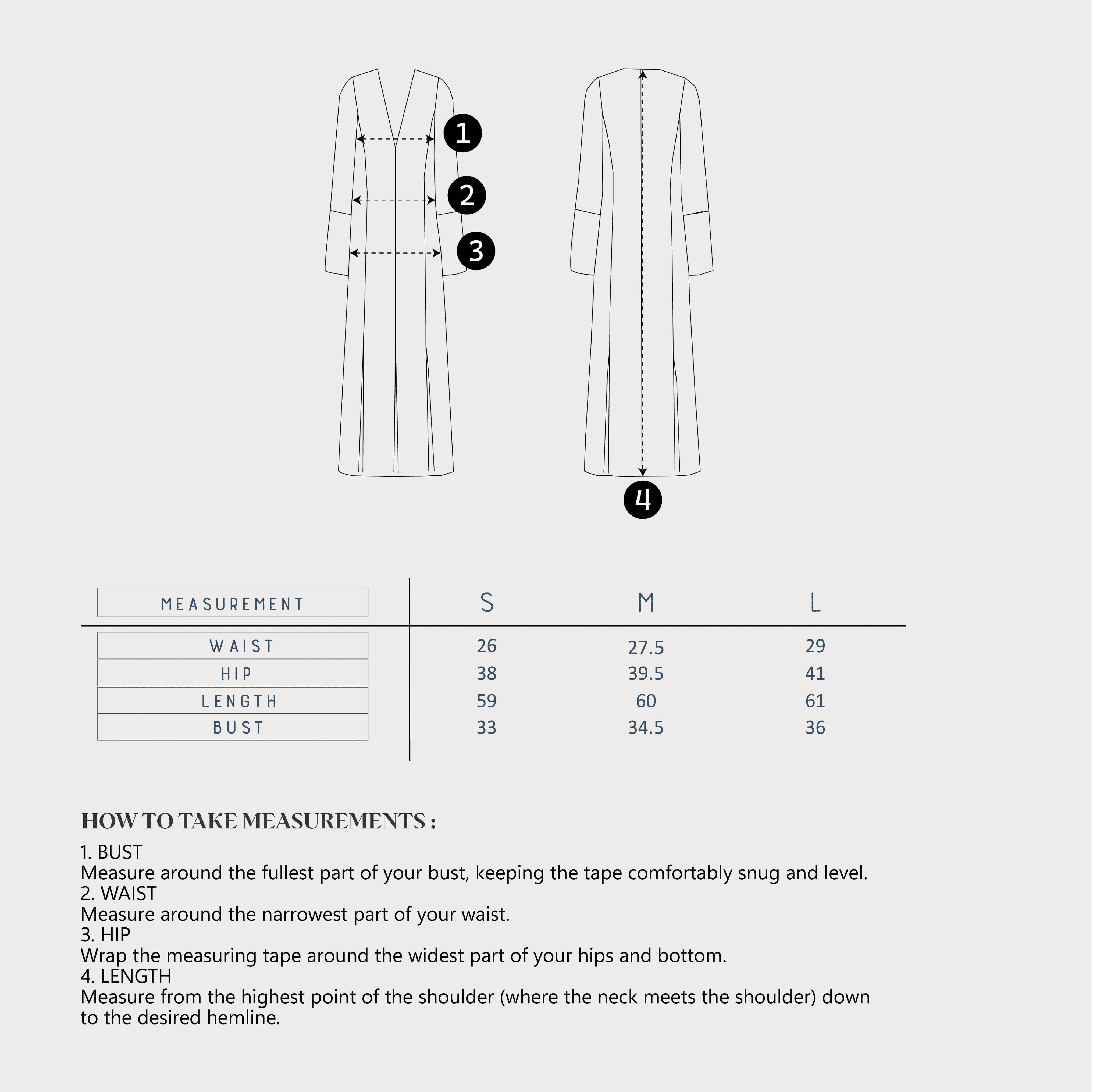 Size Chart for Lyn I Dress
